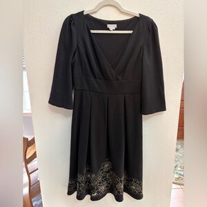 Andre Oliver Black 3/4 Sleeve Dress with Floral Embroidery